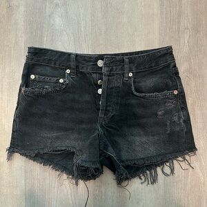 We The Free Shorts Womens 25 Black Denim Distressed Cut Off Raw Hem Mini Shorts